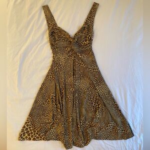 Norma Kamali Leopard Print Swing Dress Sweetheart Neckline